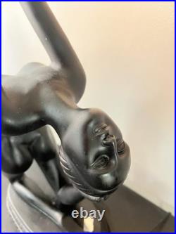 VTG RARE Art Deco Revival Nude Figural Table Lamp Matte Black 29 WORKS