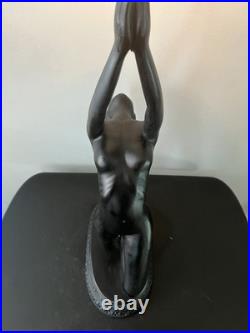 VTG RARE Art Deco Revival Nude Figural Table Lamp Matte Black 29 WORKS