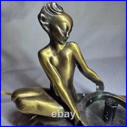 VTG Sarsaparilla Art Deco Nymph Lamp w Cobalt Glass Waterfall Shade Works