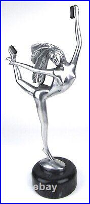 Vanity Art Deco Nude Dancer Moon Glass Mirror Statue Sculpture Lamp