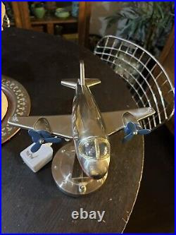 Very Chic Brushed Nickel Aluminum Airplane Art Deco Night Light Lamp Vintage
