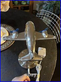 Very Chic Brushed Nickel Aluminum Airplane Art Deco Night Light Lamp Vintage