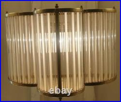 Victorian Art Deco Brass & Glass Rod Chandelier Lamp Retro Style Ceiling Light