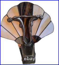 Vint L & L WMC Art Deco Brass Glass Figural LAMP NUDE Man Woman Tiffany Styl