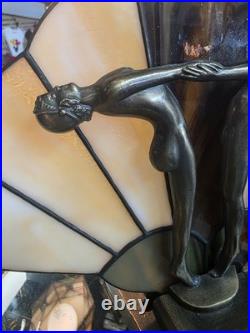 Vint L & L WMC Art Deco Brass Glass Figural LAMP NUDE Man Woman Tiffany Styl