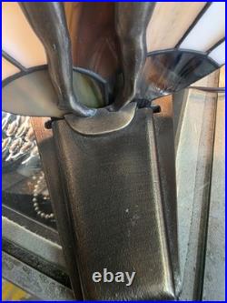 Vint L & L WMC Art Deco Brass Glass Figural LAMP NUDE Man Woman Tiffany Styl