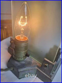 VintageFrankart Art Deco Lady Lamp. City backgrond. Beautiful lady, glass shades