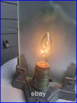 VintageFrankart Art Deco Lady Lamp. City backgrond. Beautiful lady, glass shades