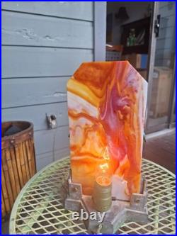 VintageFrankart Art Deco Lady Lamp. City backgrond. Beautiful lady, glass shades