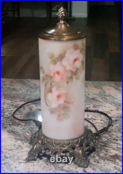 Vintage 14 Boudoir Lamp Artist Signed Handpainted Glass Cylinder Pillar Excell