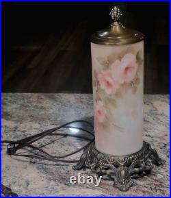 Vintage 14 Boudoir Lamp Artist Signed Handpainted Glass Cylinder Pillar Excell