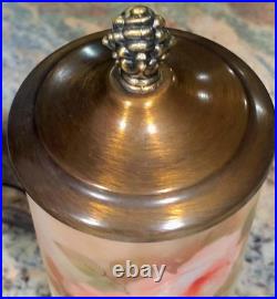 Vintage 14 Boudoir Lamp Artist Signed Handpainted Glass Cylinder Pillar Excell