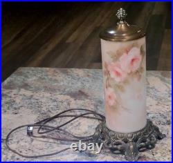 Vintage 14 Boudoir Lamp Artist Signed Handpainted Glass Cylinder Pillar Excell