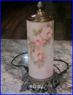 Vintage 14 Boudoir Lamp Artist Signed Handpainted Glass Cylinder Pillar Excell
