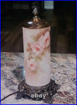 Vintage 14 Boudoir Lamp Artist Signed Handpainted Glass Cylinder Pillar Excell