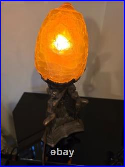 Vintage 1920's-30's Art Deco Lamp Three Female Figures Holding Globe