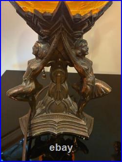 Vintage 1920's-30's Art Deco Lamp Three Female Figures Holding Globe