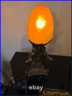 Vintage 1920's-30's Art Deco Lamp Three Female Figures Holding Globe