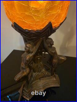 Vintage 1920's-30's Art Deco Lamp Three Female Figures Holding Globe