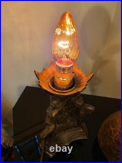 Vintage 1920's-30's Art Deco Lamp Three Female Figures Holding Globe