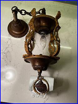 Vintage 1920s Art Deco 1-Bulb 4 sided Hanging Porch Hall Chain Lamp Stunnng