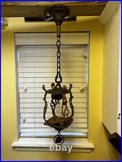 Vintage 1920s Art Deco 1-Bulb 4 sided Hanging Porch Hall Chain Lamp Stunnng