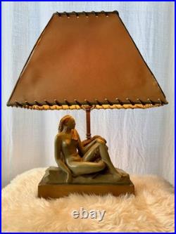 Vintage 1920s Art Deco Nude Figural Lady Lamp w Original Shade