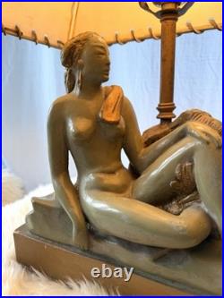 Vintage 1920s Art Deco Nude Figural Lady Lamp w Original Shade