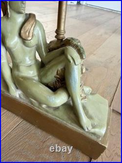 Vintage 1920s Art Deco Nude Figural Lady Lamp w Original Shade