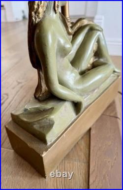 Vintage 1920s Art Deco Nude Figural Lady Lamp w Original Shade