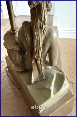 Vintage 1920s Art Deco Nude Figural Lady Lamp w Original Shade