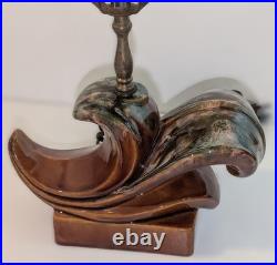 Vintage 1930-50s Wave Table Lamp Mid-Century / Art Deco Drip Glaze WORks