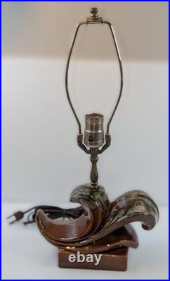 Vintage 1930-50s Wave Table Lamp Mid-Century / Art Deco Drip Glaze WORks