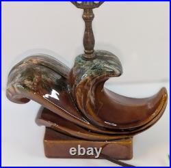 Vintage 1930-50s Wave Table Lamp Mid-Century / Art Deco Drip Glaze WORks