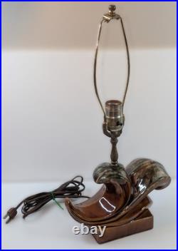 Vintage 1930-50s Wave Table Lamp Mid-Century / Art Deco Drip Glaze WORks