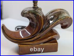 Vintage 1930-50s Wave Table Lamp Mid-Century / Art Deco Drip Glaze WORks