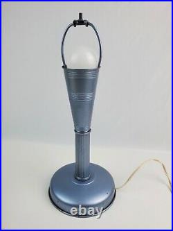 Vintage 1930's Art Deco mushroom table lamp single bulb metallic blue (painted)