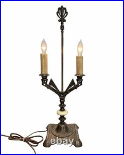 Vintage 1930s Art Deco Uranium Vaseline Glass Accent Double Arm Table Lamp Glows