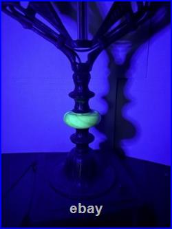 Vintage 1930s Art Deco Uranium Vaseline Glass Accent Double Arm Table Lamp Glows