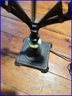 Vintage 1930s Art Deco Uranium Vaseline Glass Accent Double Arm Table Lamp Glows