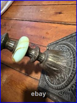 Vintage 1930s Art Deco Uranium Vaseline Glass Accent Double Arm Table Lamp Glows