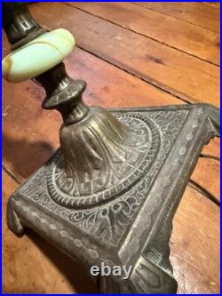 Vintage 1930s Art Deco Uranium Vaseline Glass Accent Double Arm Table Lamp Glows