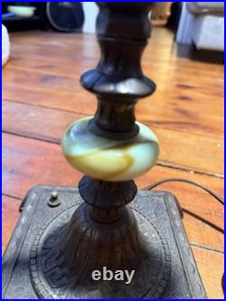 Vintage 1930s Art Deco Uranium Vaseline Glass Accent Double Arm Table Lamp Glows