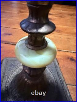 Vintage 1930s Art Deco Uranium Vaseline Glass Accent Double Arm Table Lamp Glows