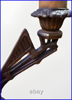 Vintage 1930s Art Deco Uranium Vaseline Glass Accent Double Arm Table Lamp Glows