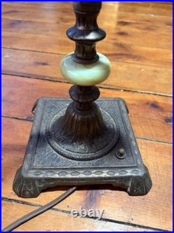 Vintage 1930s Art Deco Uranium Vaseline Glass Accent Double Arm Table Lamp Glows