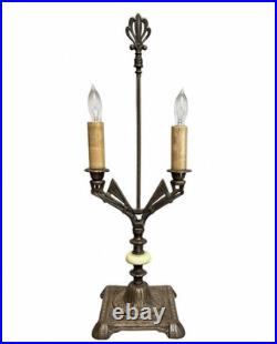 Vintage 1930s Art Deco Uranium Vaseline Glass Accent Double Arm Table Lamp Glows