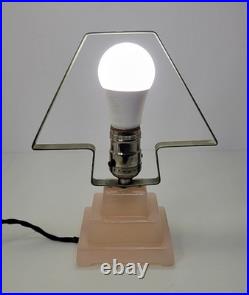 Vintage 1930s Houzex Pink Satin Frosted Glass Art Deco Style Boudoir Desk Lamp