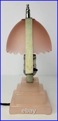 Vintage 1930s Houzex Pink Satin Frosted Glass Art Deco Style Boudoir Desk Lamp Vintage 1930s Houzex Pink Satin Frosted Glass Art Deco Style Boudoir Desk Lamp