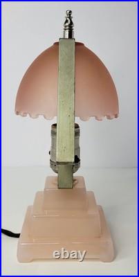 Vintage 1930s Houzex Pink Satin Frosted Glass Art Deco Style Boudoir Desk Lamp
